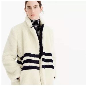 J Crew Teddy Coat in Striped Plush Fleece Fur